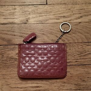 Coach Embossed Leather Keychain Wallet in Burgundy